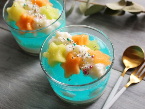 ボデガカップで 天の川トッピングきらきら七夕ゼリー レシピ 作り方 By 楽天出店店舗 アンジェ Web Shop 楽天レシピ